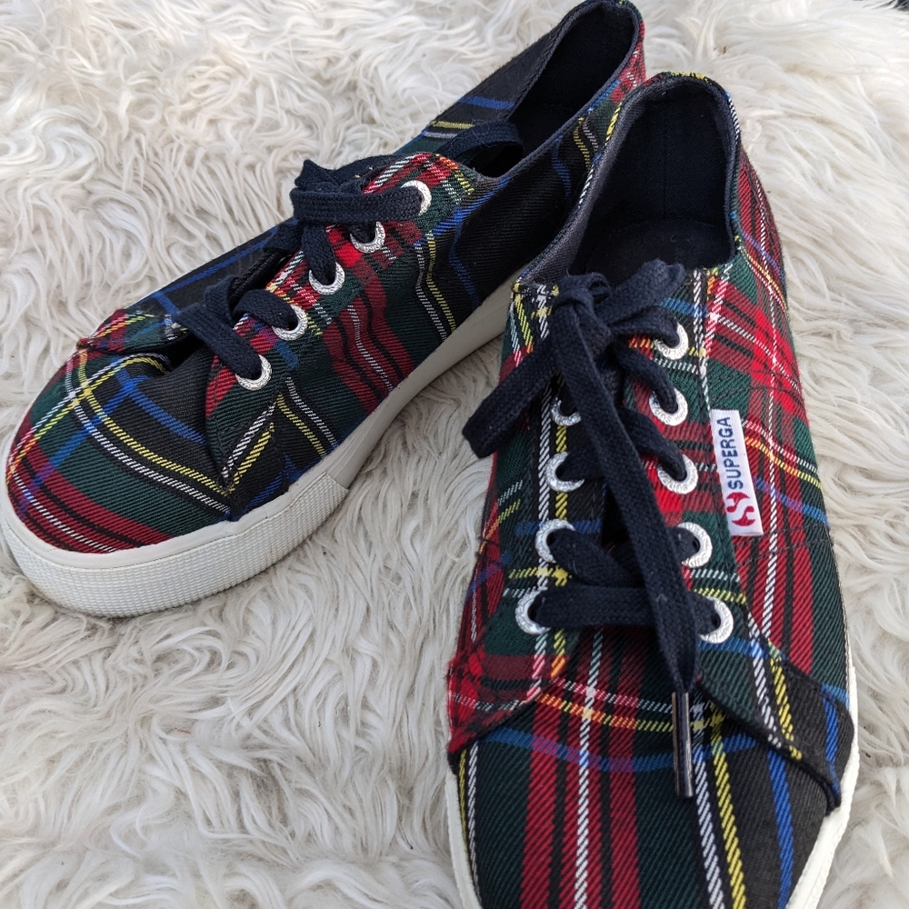 Superga Plaid Tartan Canvas Sneakers in Red, Green, Blue - Picture 6 of 7